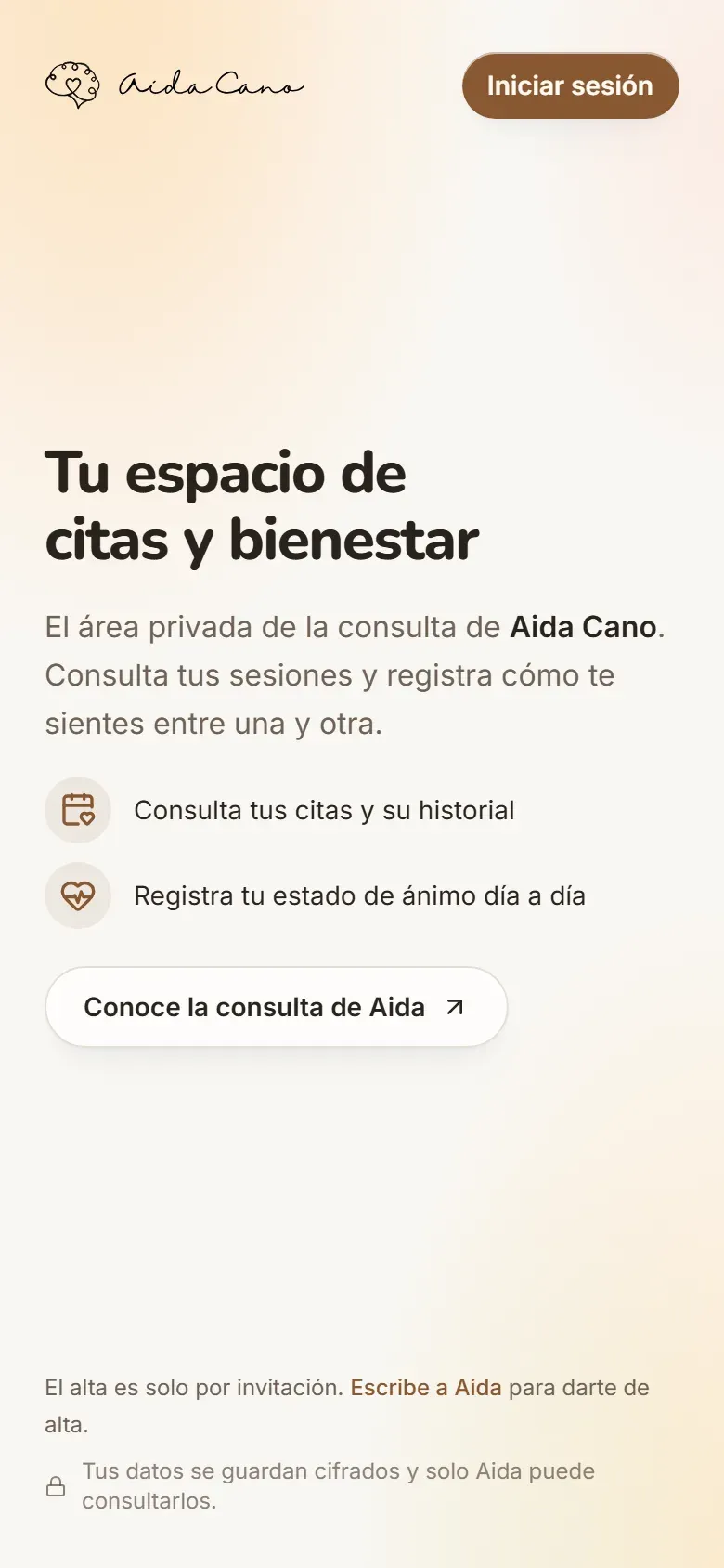 Primera pantalla de area.aidacano.es en un móvil