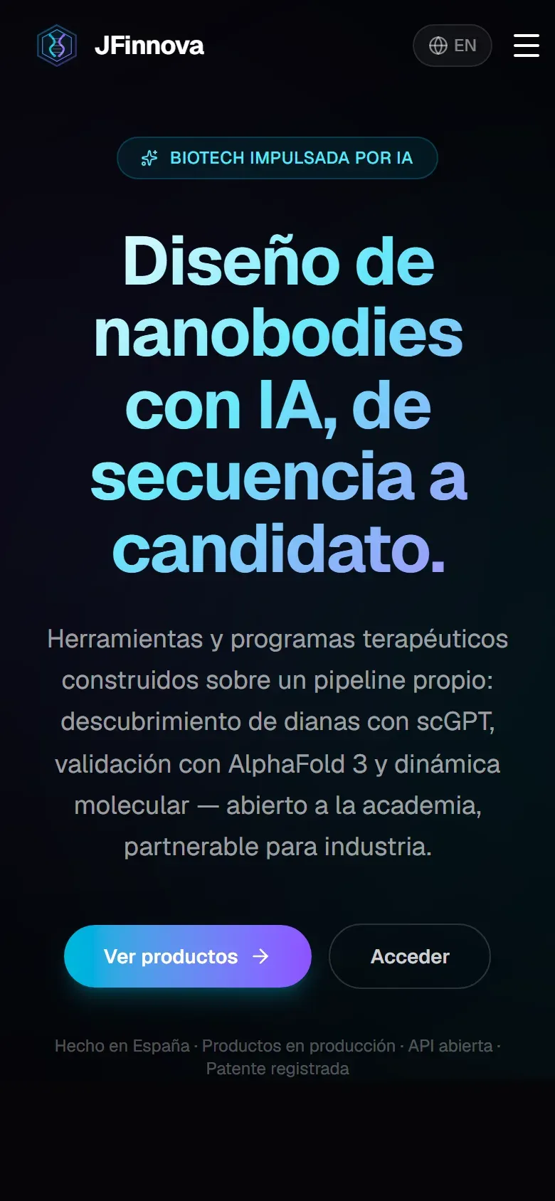 Primera pantalla de jfinnova.es en un móvil